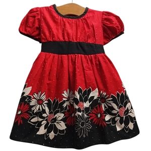 Rare Editions Red and Black Floral Kids Dress